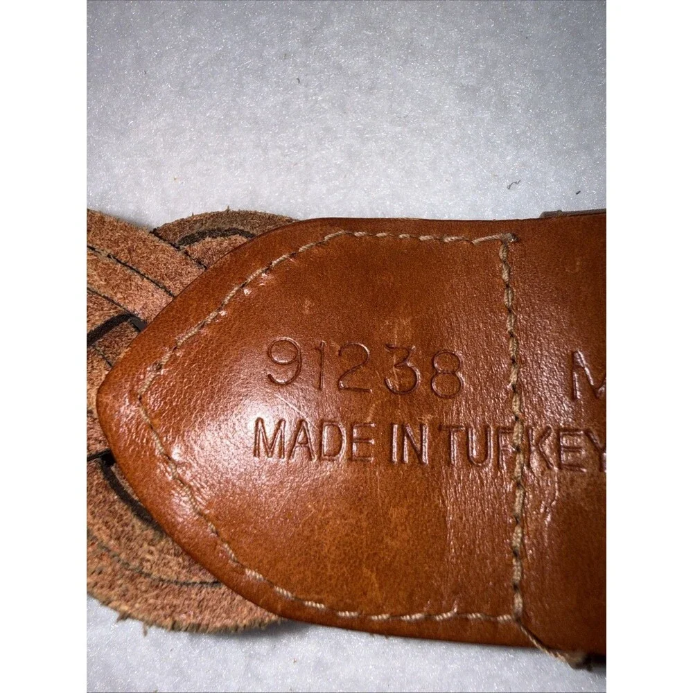 Genuine Leather Braided Belt Brown Woven Adjustable Size Medium Unisex Vintage